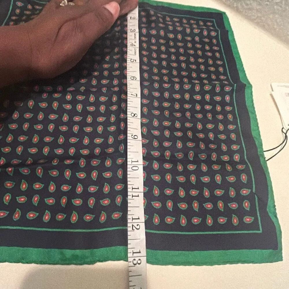 Beymen Club 100% Silk Handkerchief Green Blue Paisley Western Equestrian NWT
